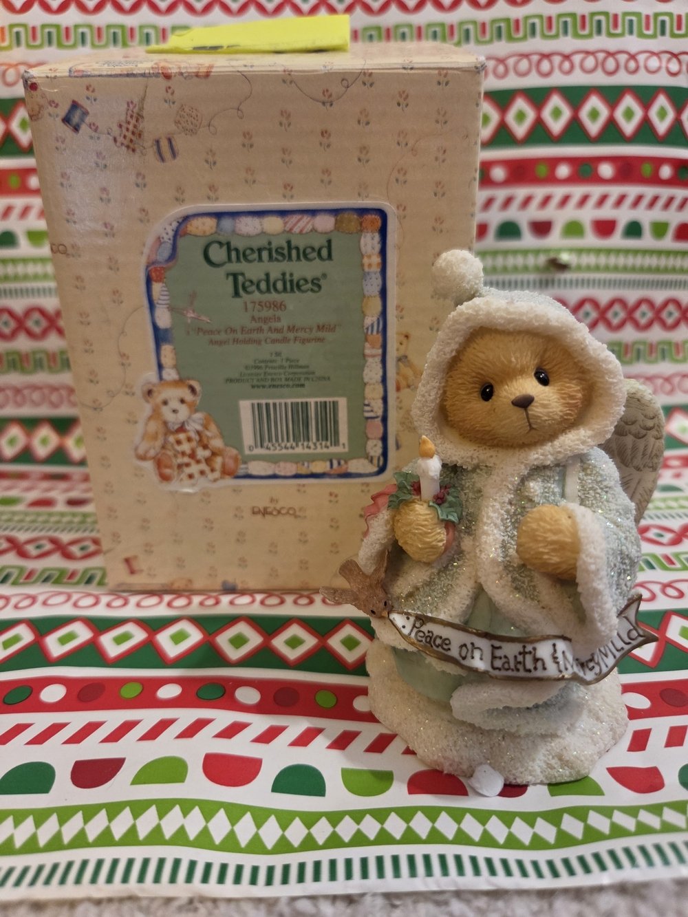 Cherished Teddies Beige Bear Angel Figurine - 'Peace on Earth'